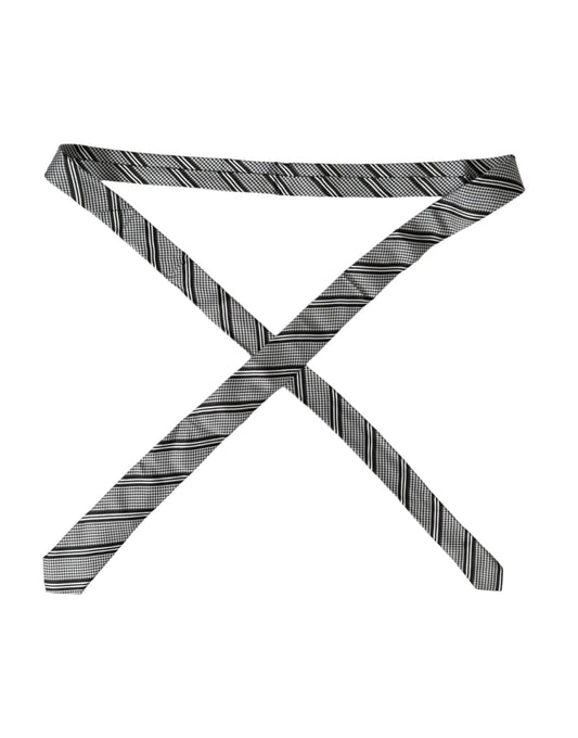 Black White Stripes Silk Adjustable Tie-Dolce & Gabbana-LabelTerrace.com