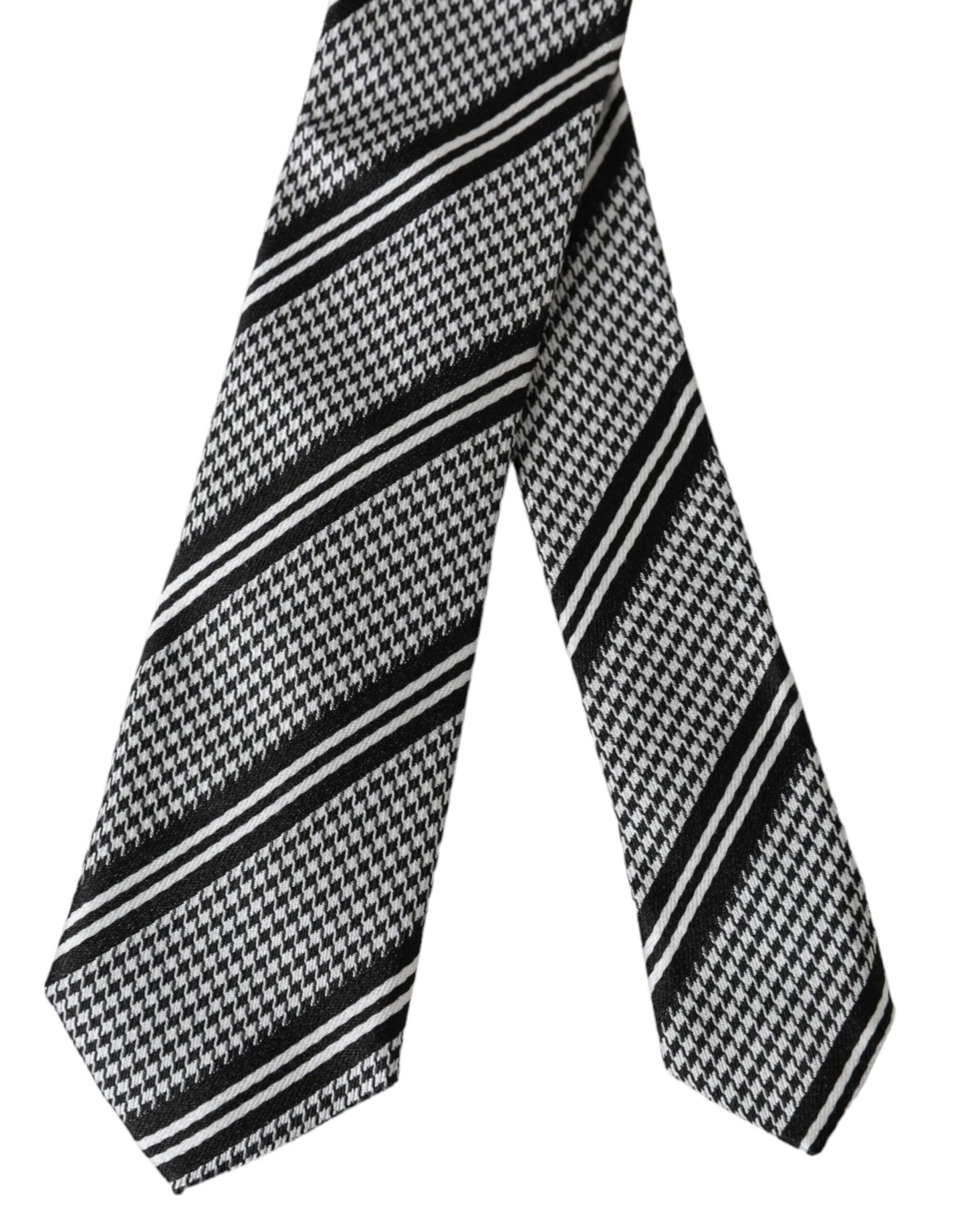 Black White Stripes Silk Adjustable Tie-Dolce & Gabbana-LabelTerrace.com