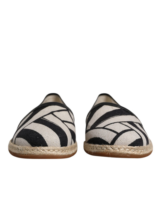 Black White Stripes Slip On Espadrille Shoes-Dolce & Gabbana-LabelTerrace.com