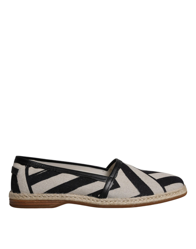 Black White Stripes Slip On Espadrille Shoes-Dolce & Gabbana-LabelTerrace.com