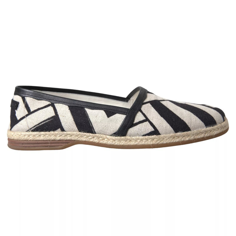 Black White Stripes Slip On Espadrille Shoes-Dolce & Gabbana-LabelTerrace.com
