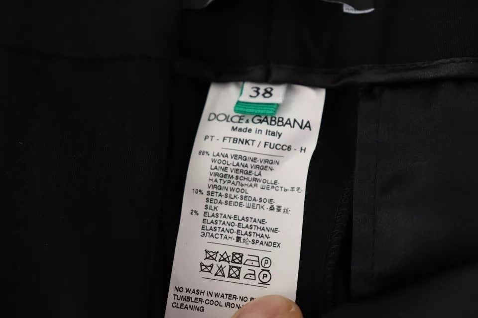 Black White Stripes Wool Tapered Pants-Dolce & Gabbana-LabelTerrace.com