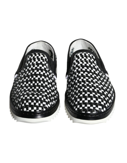 Black White Weaved Slip On Men Loafers Shoes-Dolce & Gabbana-LabelTerrace.com
