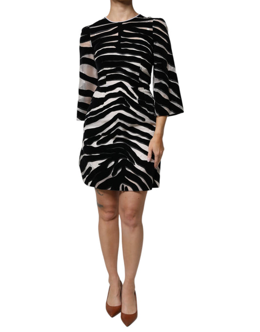Black White Zebra A-line Sheath Mini Dress-Dolce & Gabbana-LabelTerrace.com