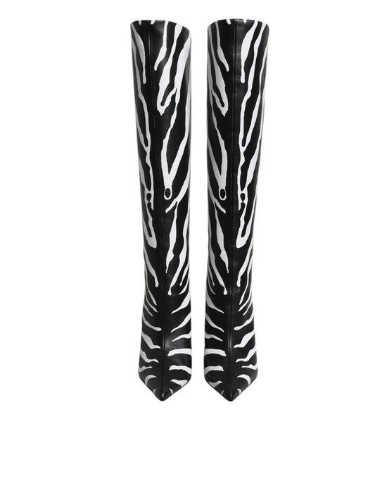 Black White Zebra Heels High Boots Shoes-Dolce & Gabbana-LabelTerrace.com