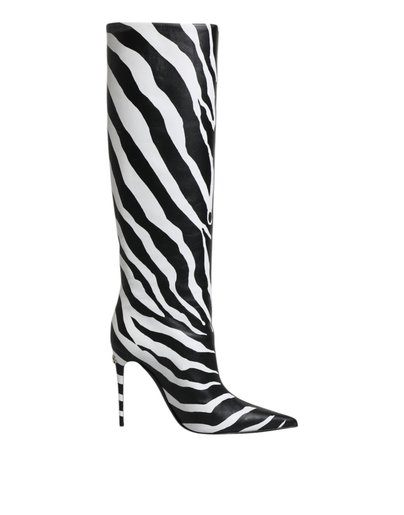 Black White Zebra Heels High Boots Shoes-Dolce & Gabbana-LabelTerrace.com