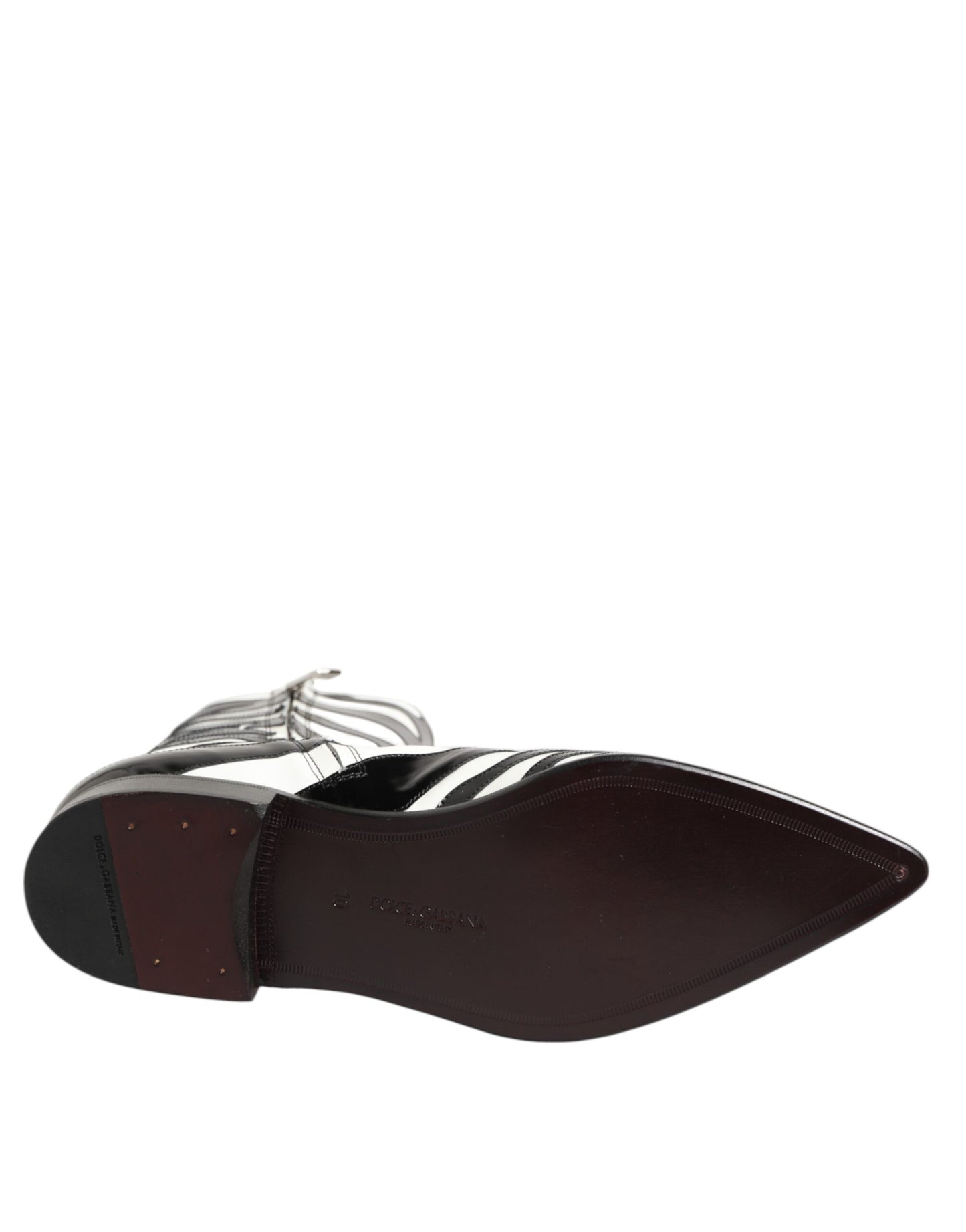 Black White Zebra Leather Mid Calf Boots Shoes