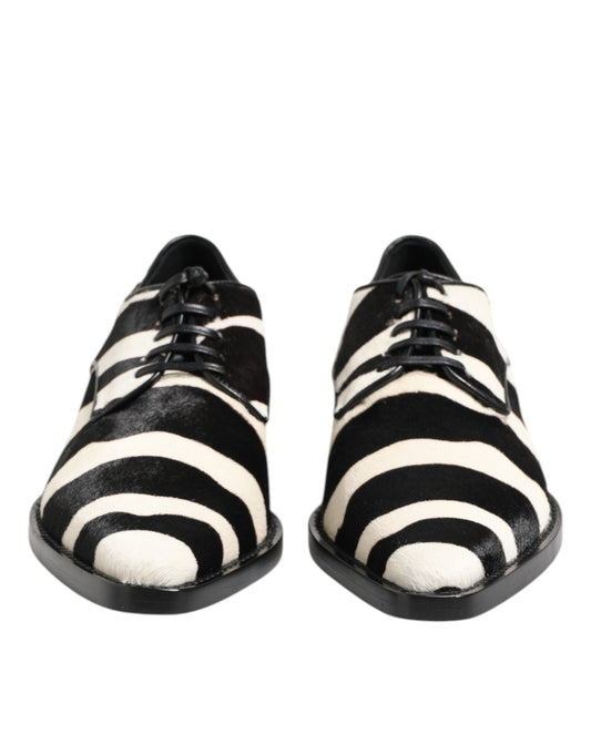 Black White Zebra Pony Fur Dress Shoes-Dolce & Gabbana-LabelTerrace.com