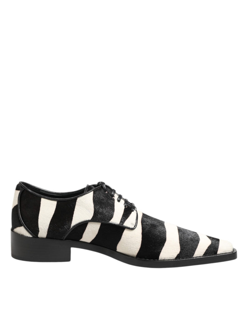 Black White Zebra Pony Fur Dress Shoes-Dolce & Gabbana-LabelTerrace.com