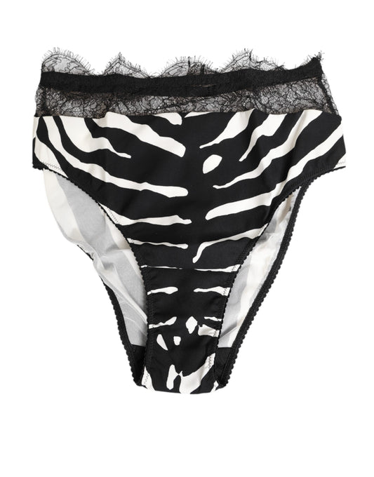 Black White Zebra Print Lace Trim High Underwear-Dolce & Gabbana-LabelTerrace.com