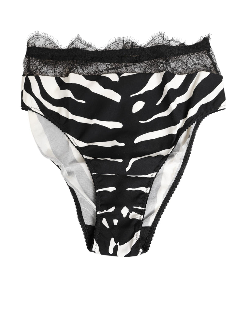 Black White Zebra Print Lace Trim High Underwear-Dolce & Gabbana-LabelTerrace.com