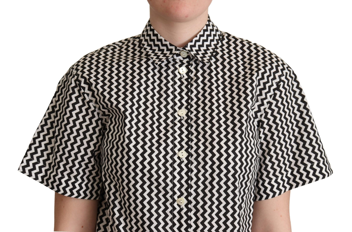 Black White Zigzag Collar Cotton Top Shirt-Dolce & Gabbana-LabelTerrace.com