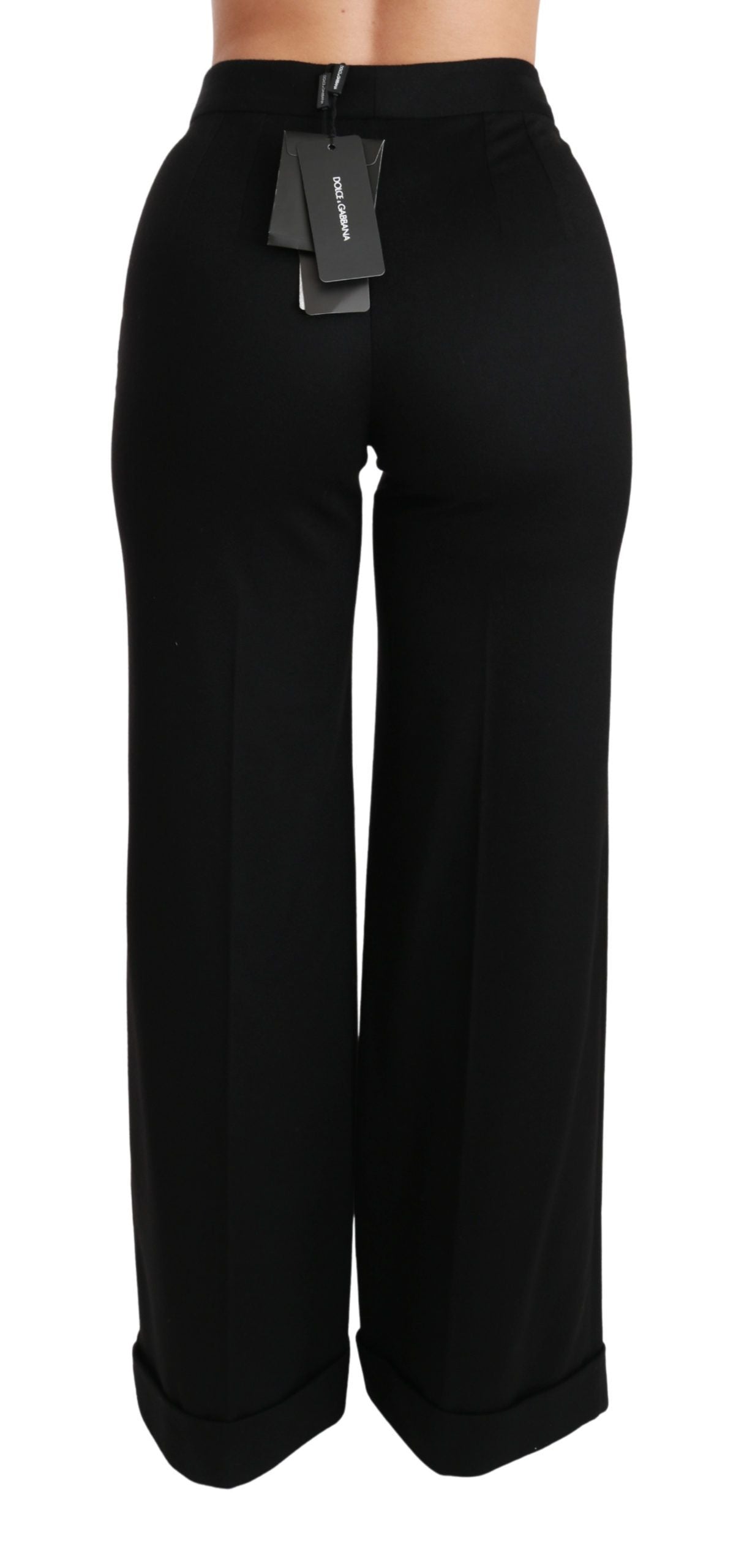 Black Wide Leg Flared Trouser Cashmere Pants-Dolce & Gabbana-LabelTerrace.com