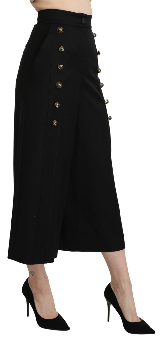 Black Wide Wool Leg Cropped Trouser Pant-Dolce & Gabbana-LabelTerrace.com