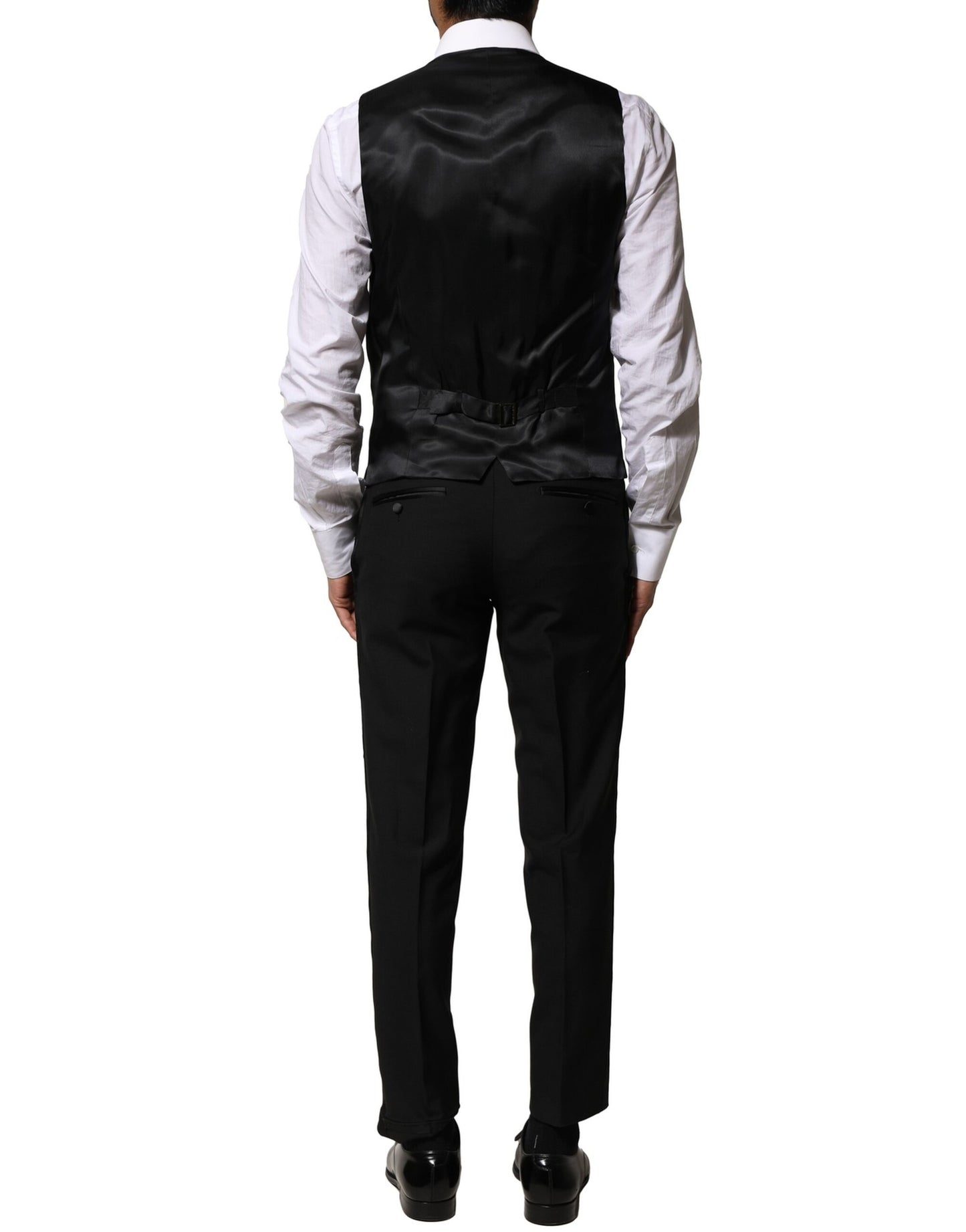 Black Wool 3 Piece Single Breasted Suit-Dolce & Gabbana-LabelTerrace.com