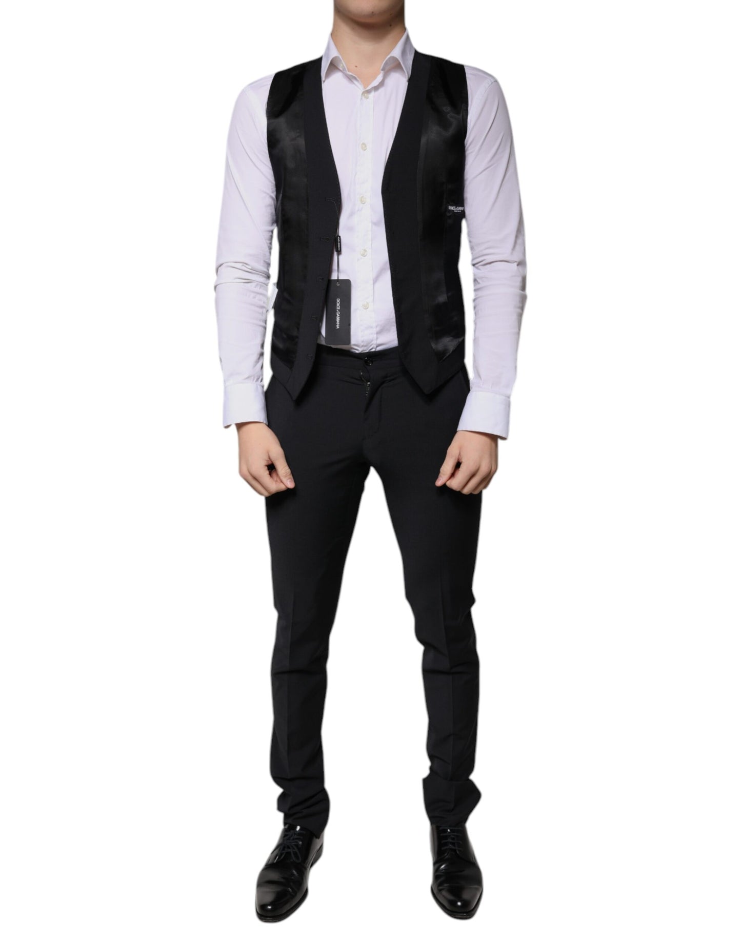 Black Wool 3 Piece Slim Fit Formal Men Suit-Dolce & Gabbana-LabelTerrace.com