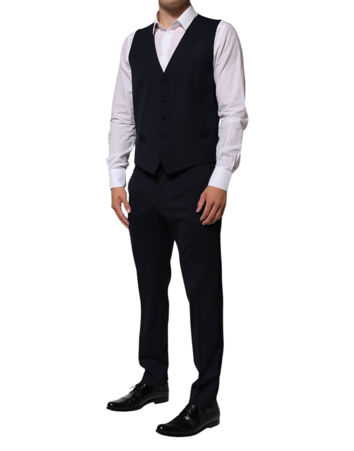 Black Wool 3 Piece Slim Fit Formal Men Suit-Dolce & Gabbana-LabelTerrace.com