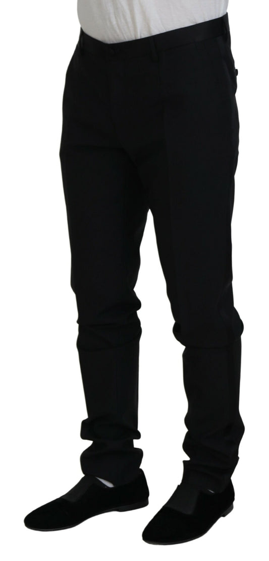Black Wool Chino Dress Formal Pants-Dolce & Gabbana-LabelTerrace.com