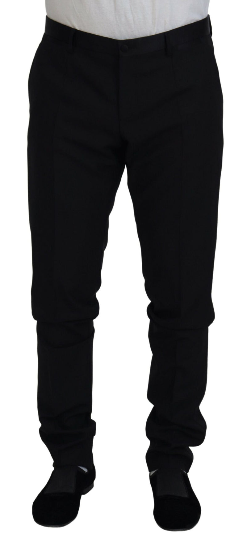 Black Wool Chino Dress Formal Pants-Dolce & Gabbana-LabelTerrace.com