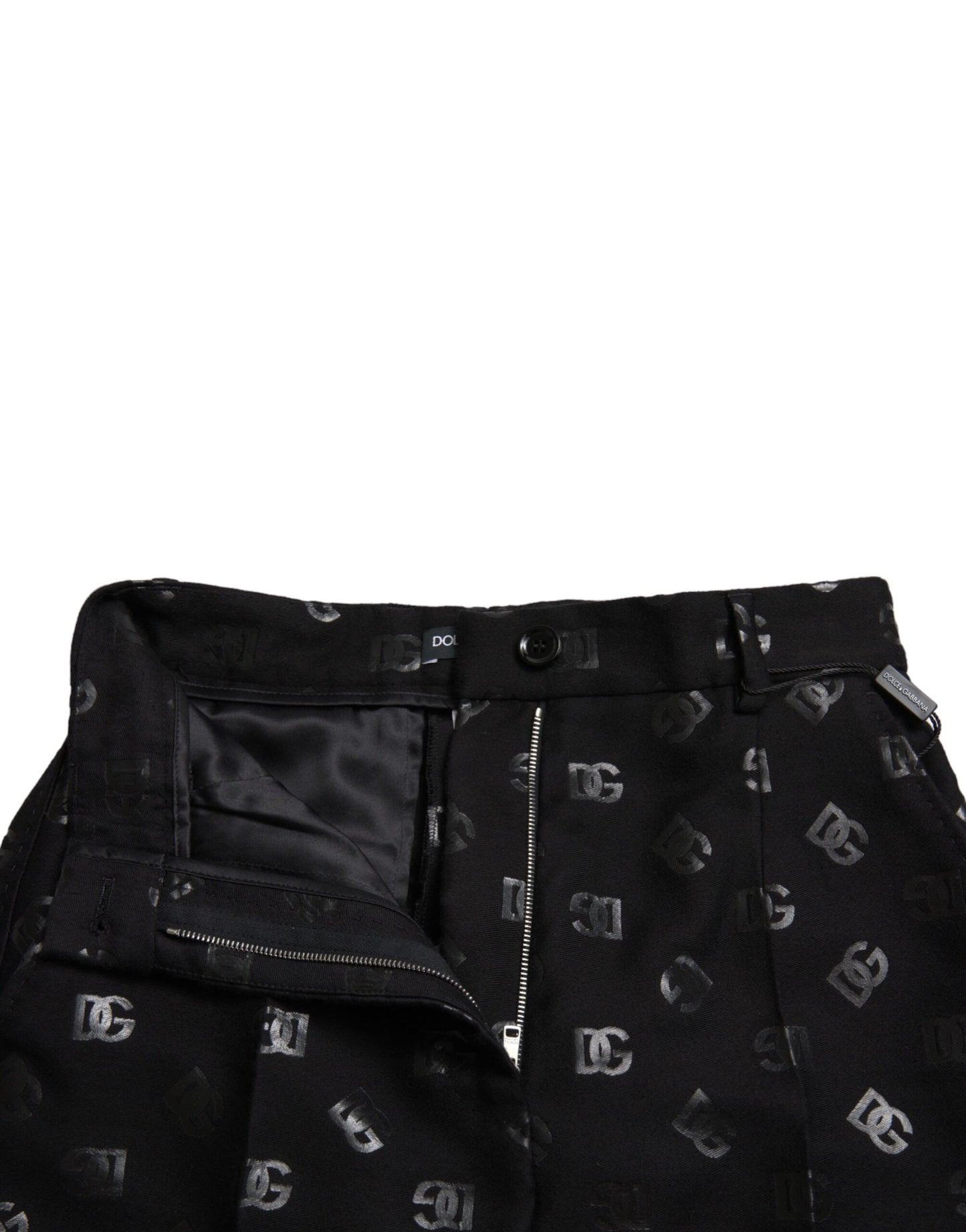 Black Wool DG Logo High Waist Straight Pants-Dolce & Gabbana-LabelTerrace.com