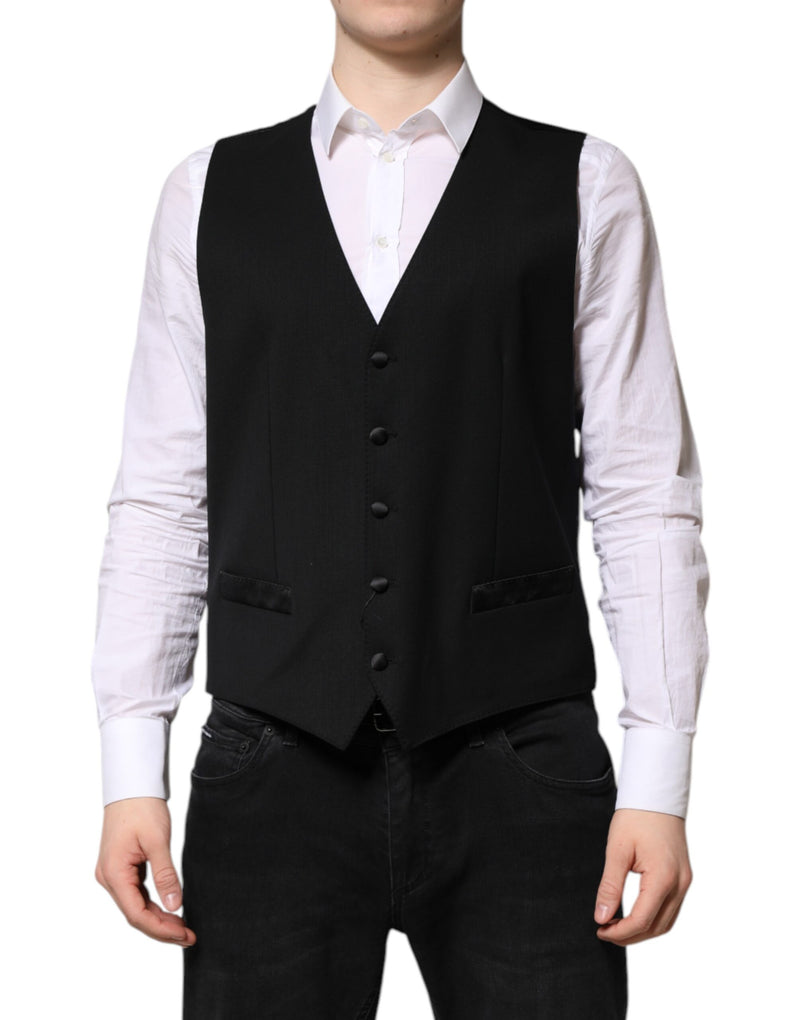 Black Wool Dress Formal Men Waistcoat Vest-Dolce & Gabbana-LabelTerrace.com