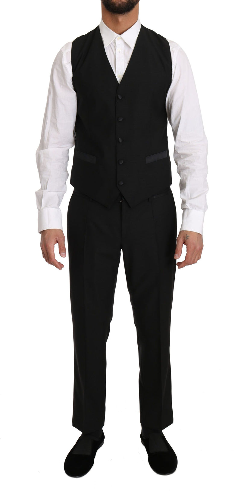 Black Wool Dress Waistcoat Gillet Vest-Dolce & Gabbana-LabelTerrace.com