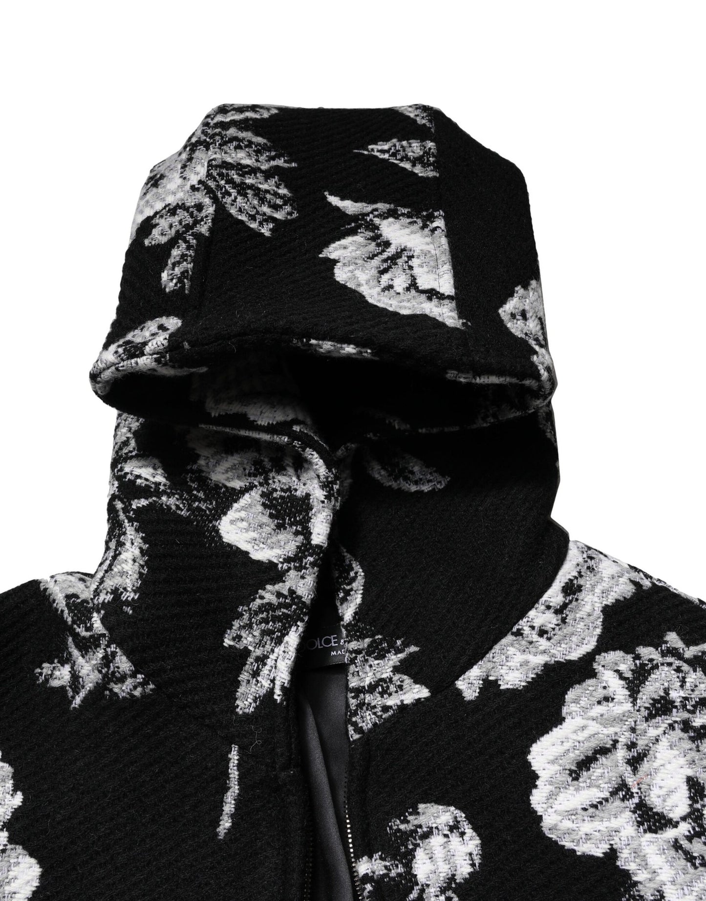 Black Wool Floral Printed Men Hooded Jacket-Dolce & Gabbana-LabelTerrace.com