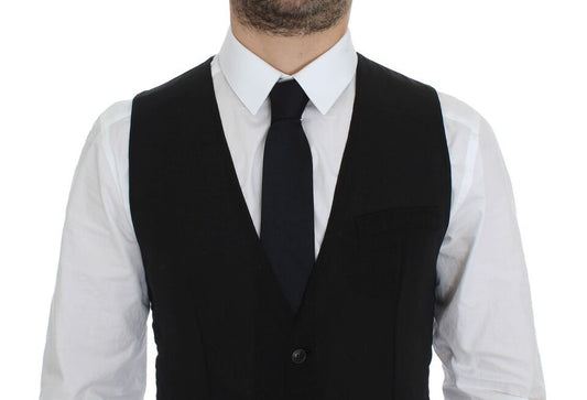 Black Wool Formal Dress Vest Gilet Jacket-Dolce & Gabbana-LabelTerrace.com