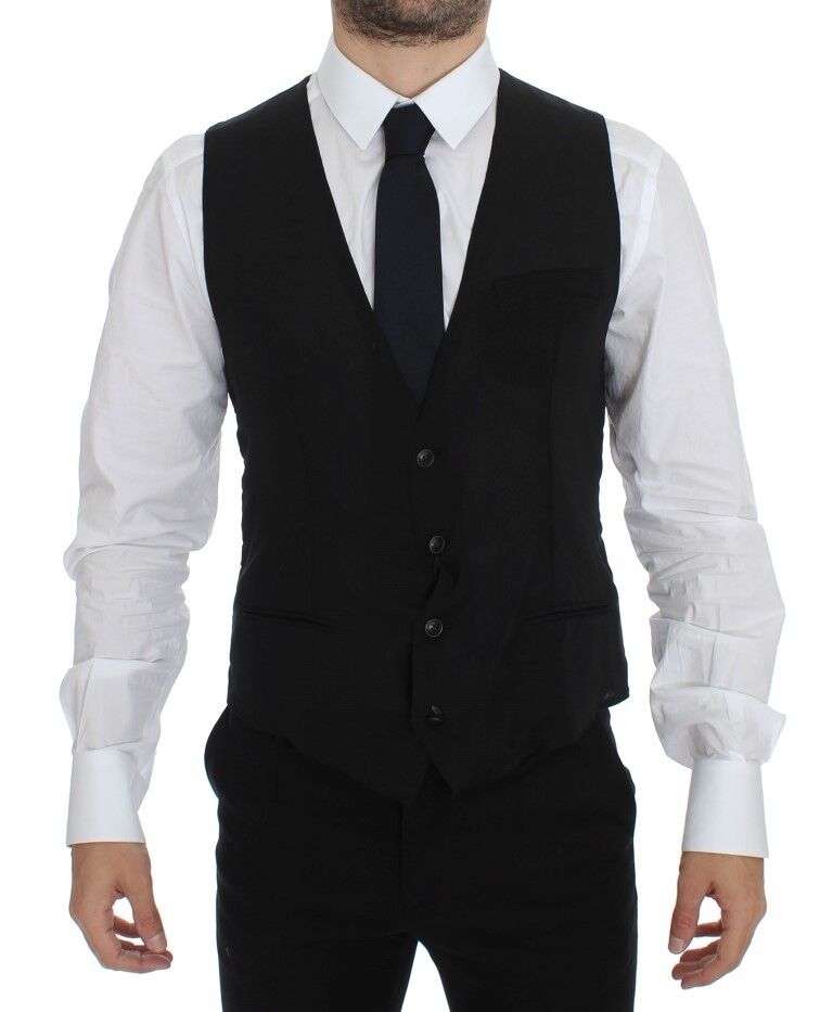 Black Wool Formal Dress Vest Gilet Jacket-Dolce & Gabbana-LabelTerrace.com