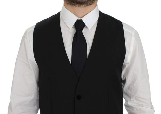 Black Wool Formal Dress Vest Gilet Weste-Dolce & Gabbana-LabelTerrace.com