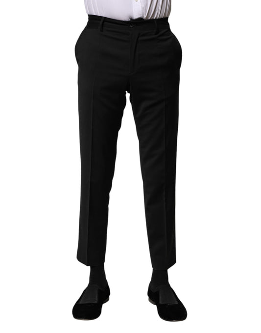 Black Wool Formal Men Cropped Pants-Dolce & Gabbana-LabelTerrace.com