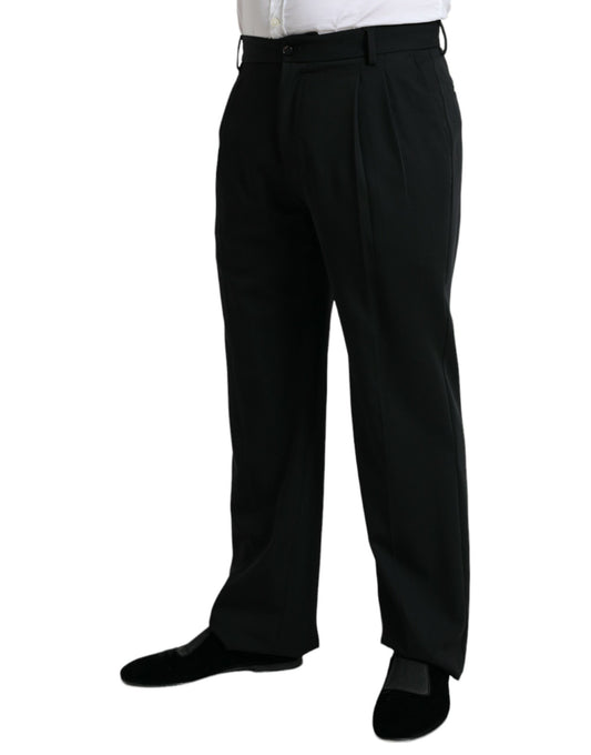 Black Wool Formal Straight Fit Dress Pants-Dolce & Gabbana-LabelTerrace.com