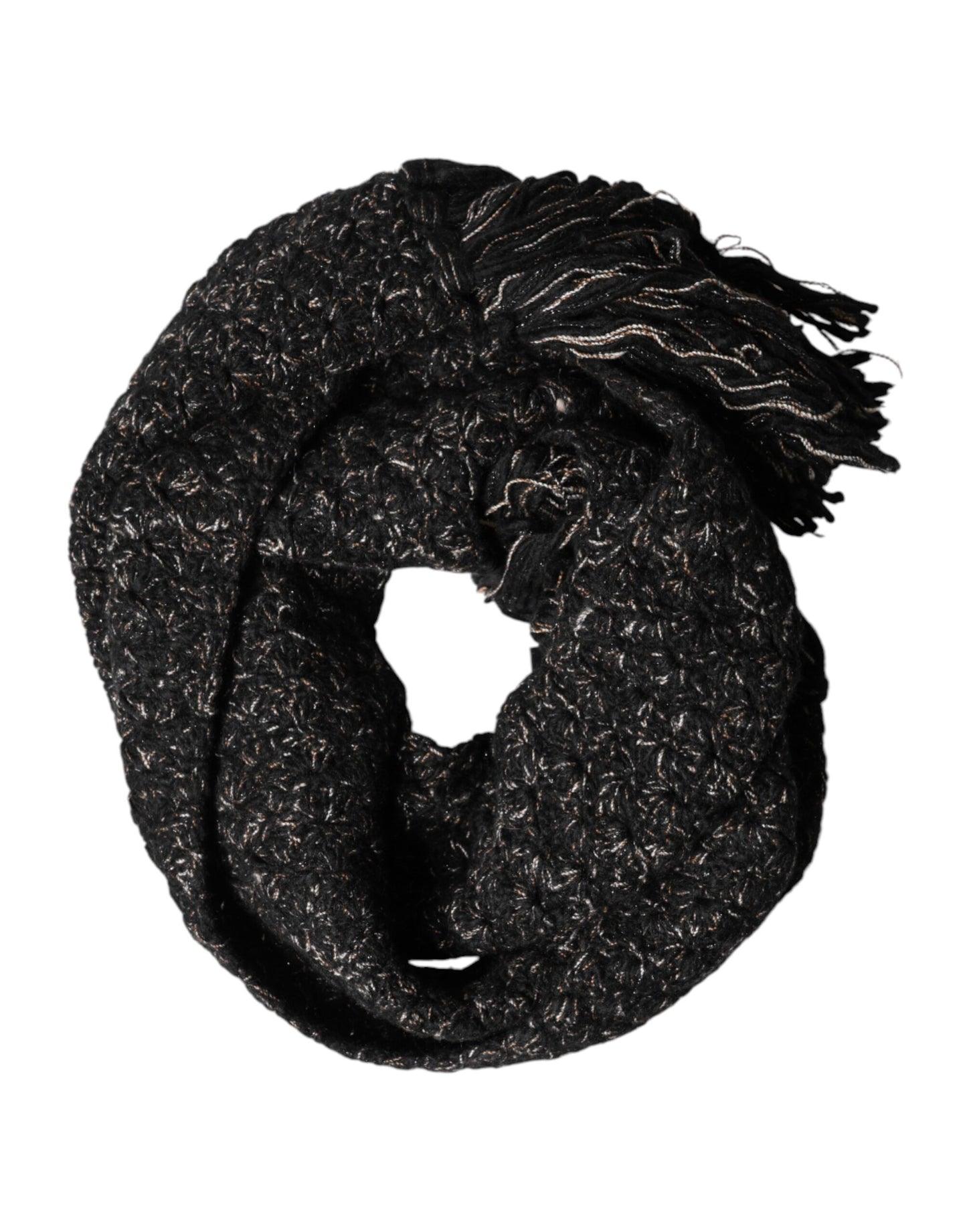 Black Wool Fringes Neck Wrap Foulard Scarf