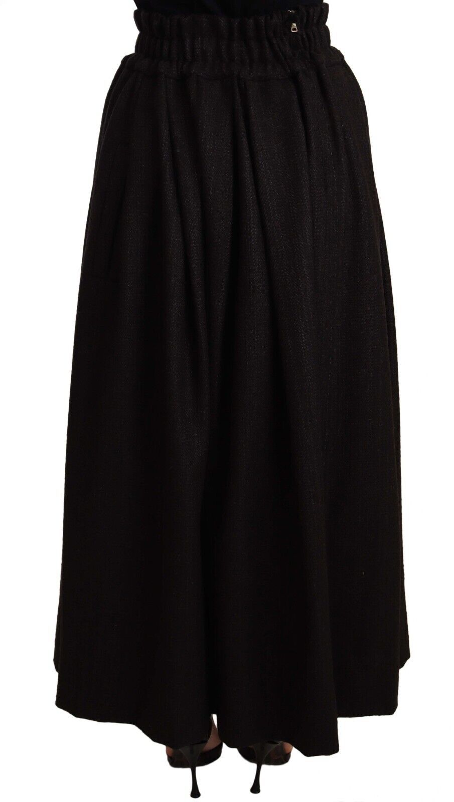 Black Wool High Waist Maxi PIECE Skirt-Dolce & Gabbana-LabelTerrace.com