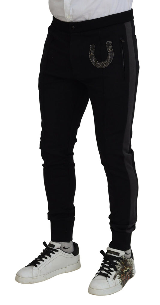 Black Wool Horseshoe Jogger Pants-Dolce & Gabbana-LabelTerrace.com