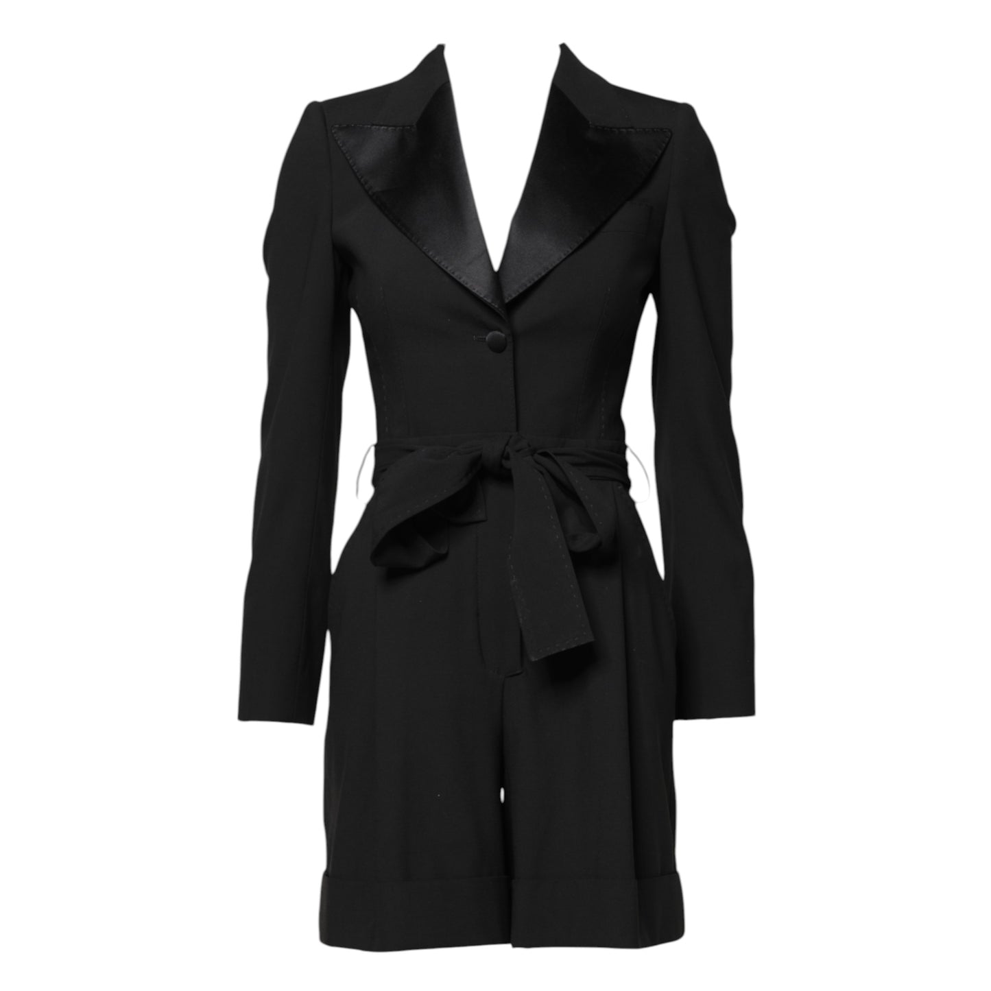 Black Wool Jumpsuit Dress Women Coat Jacket