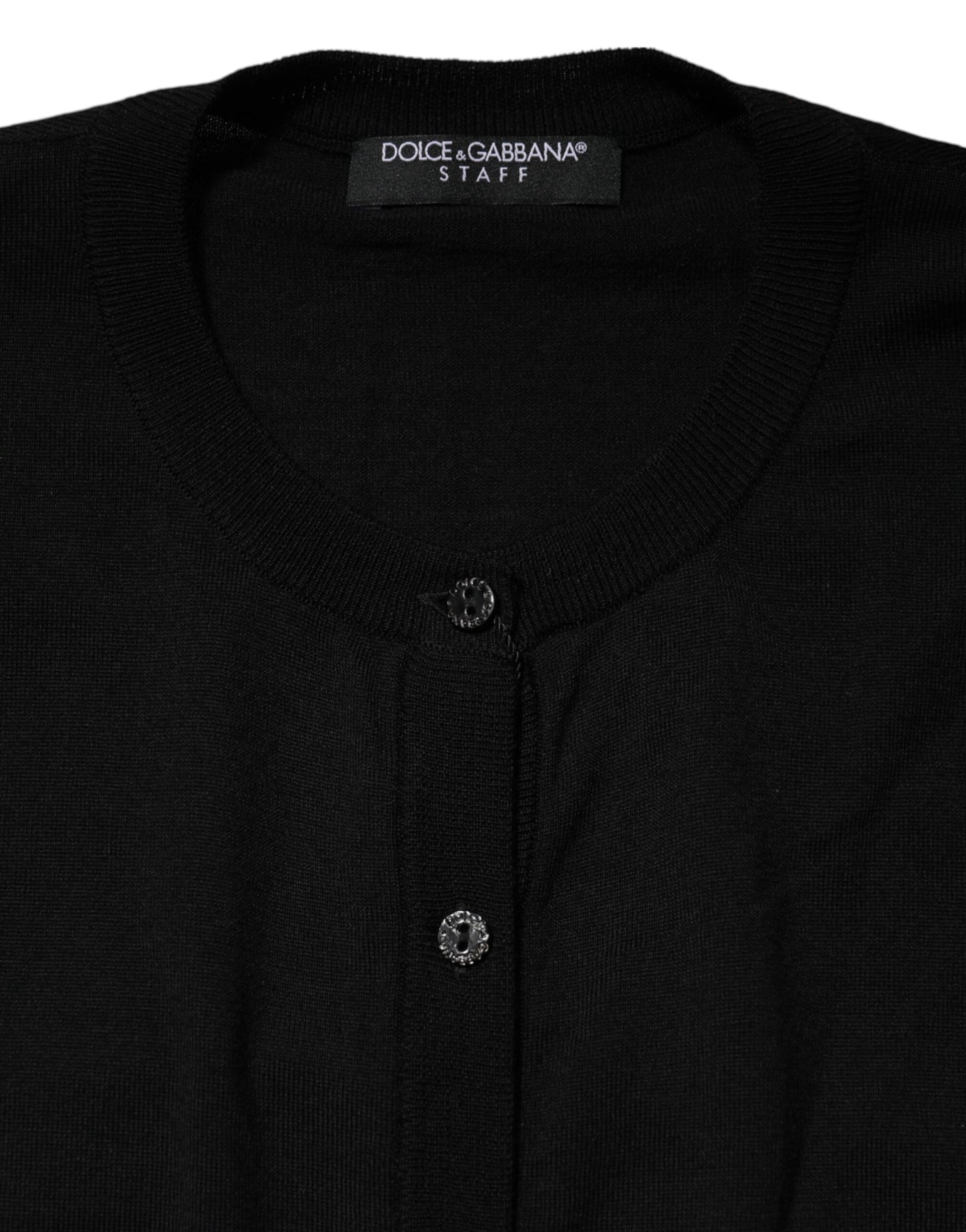 Black Wool Knit Round Neck Cardigan Sweater-Dolce & Gabbana-LabelTerrace.com
