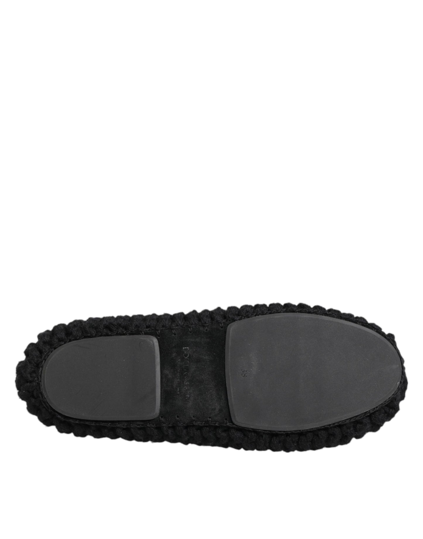 Black Wool Knit Slip On Ballerina Flats Shoes-Dolce & Gabbana-LabelTerrace.com