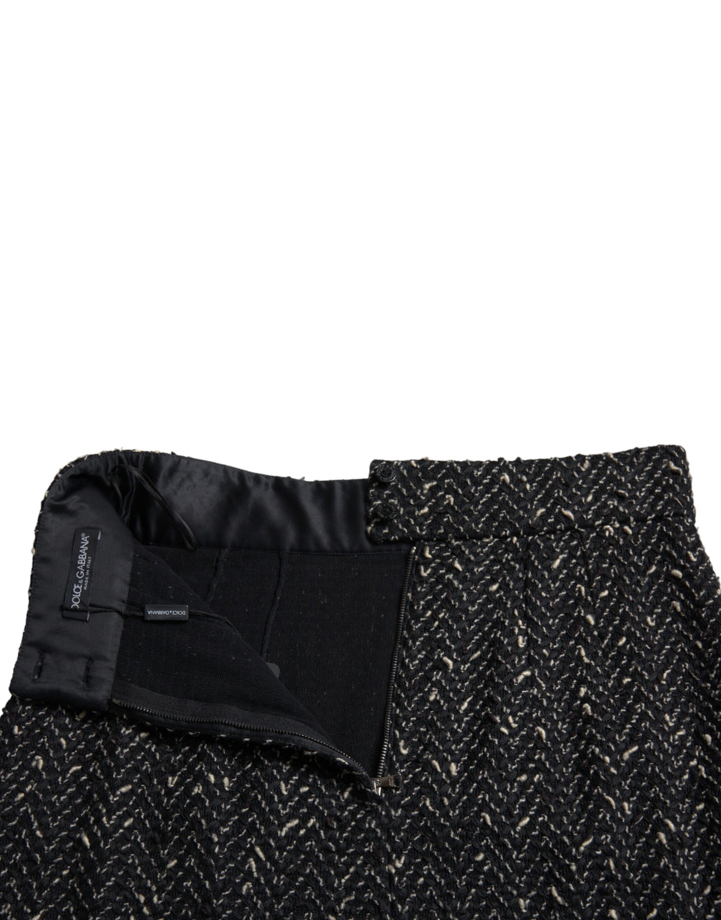 Black Wool Knit Tweed High Waist Mini Skirt-Dolce & Gabbana-LabelTerrace.com