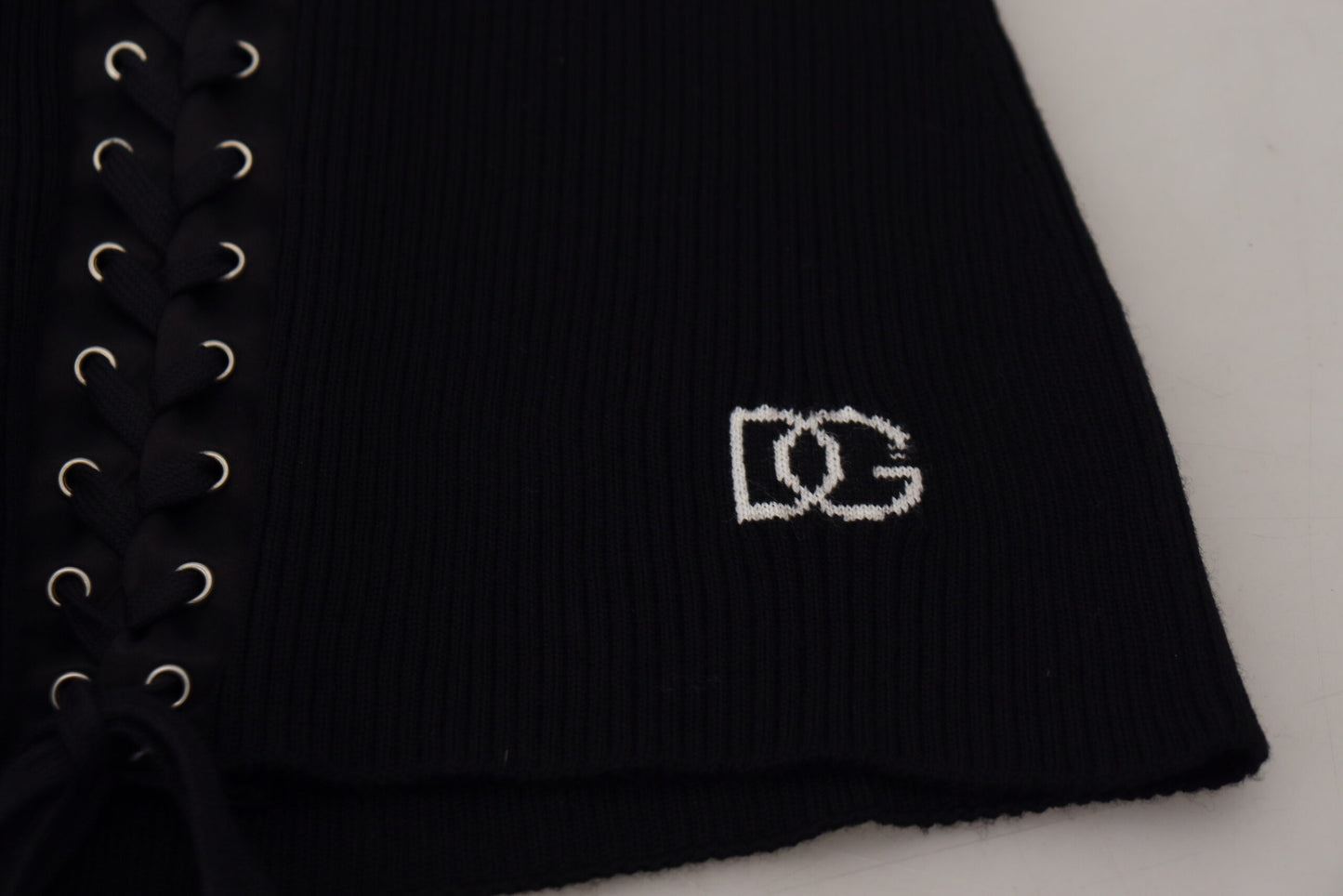 Black Wool Knitted Tie Up Slim Fit Sweater-Dolce & Gabbana-LabelTerrace.com