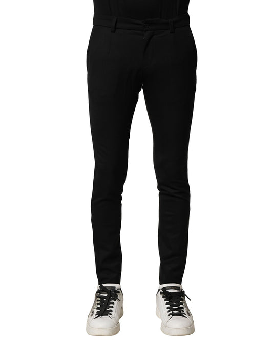 Black Wool Men Skinny Mid Waist Pants-Dolce & Gabbana-LabelTerrace.com