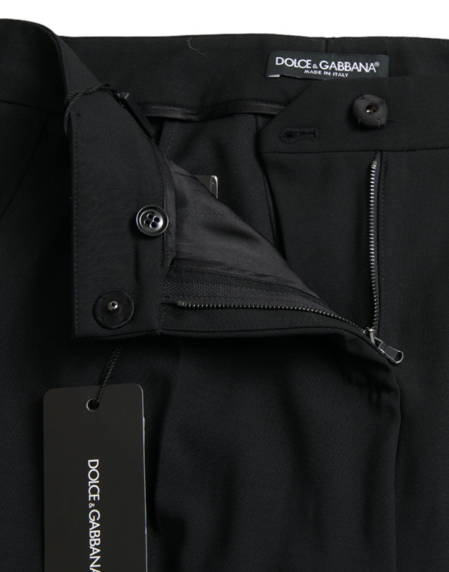 Black Wool Mid Waist Tapered Pants-Dolce & Gabbana-LabelTerrace.com