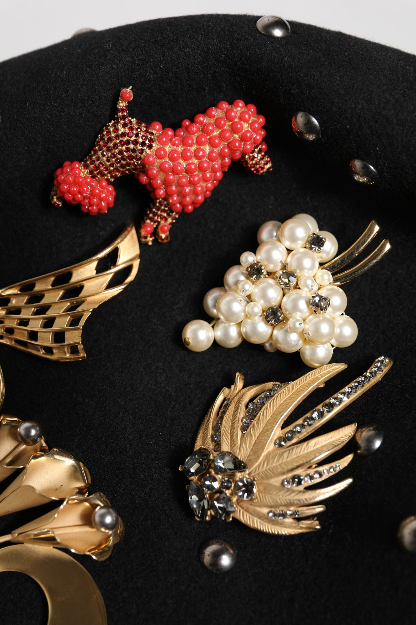 Black Wool Multicolor Embellished Cloche Hat-Dolce & Gabbana-LabelTerrace.com