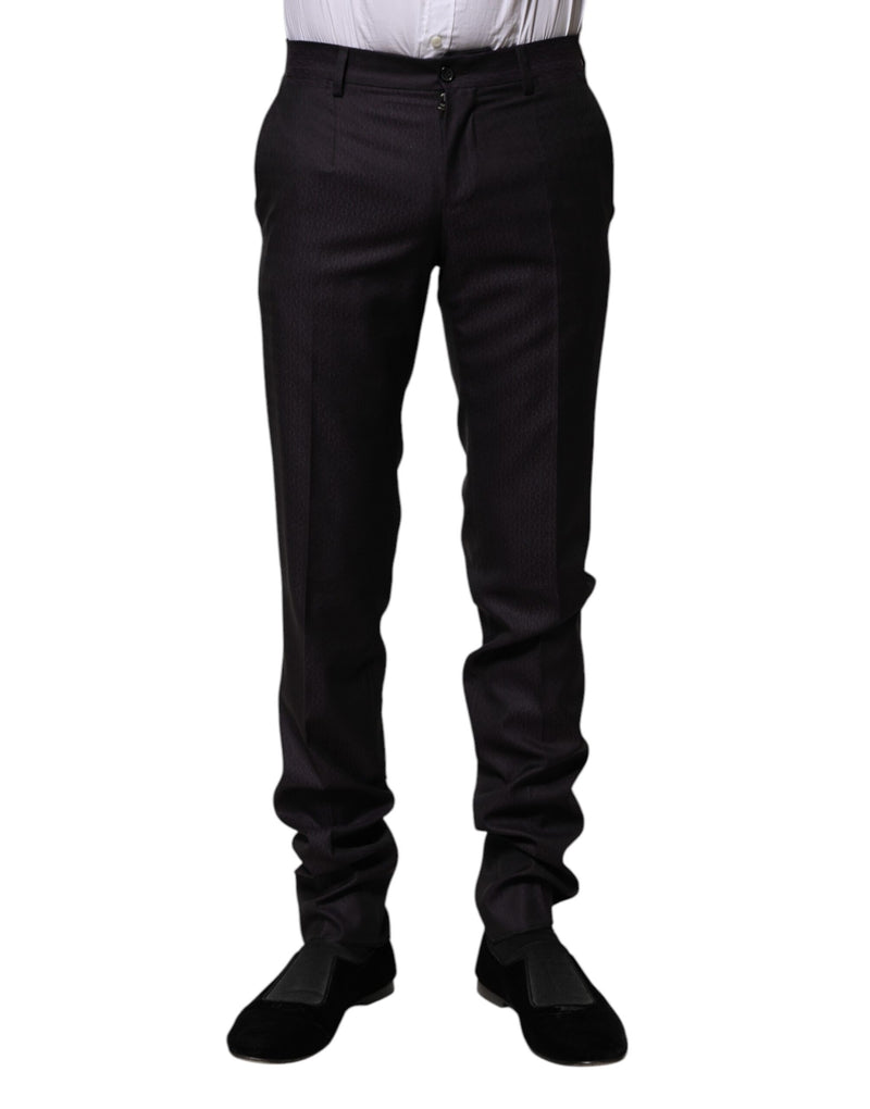 Black Wool Patterned Formal Pants-Dolce & Gabbana-LabelTerrace.com