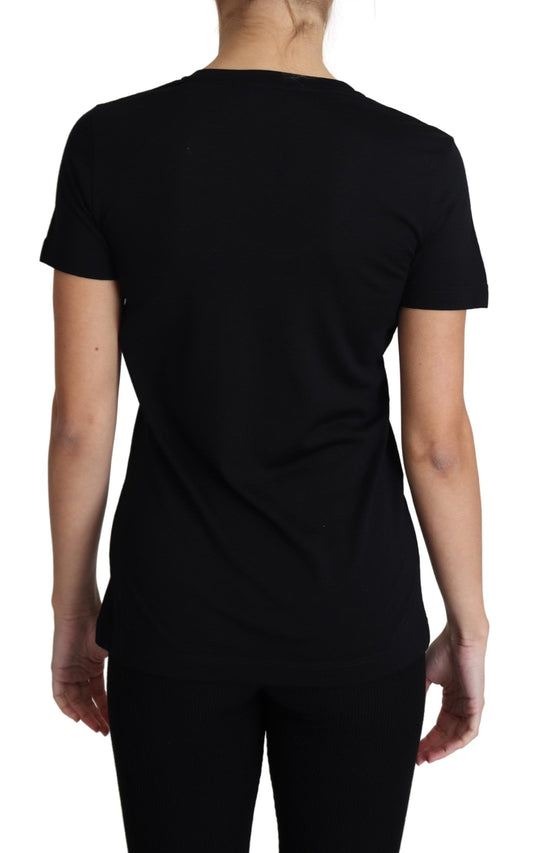Black Wool Round Neck Short Sleeves T-shirt-Dolce & Gabbana-LabelTerrace.com