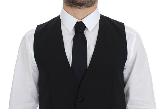 Black Wool Silk Stretch Dress Vest Blazer-Dolce & Gabbana-LabelTerrace.com