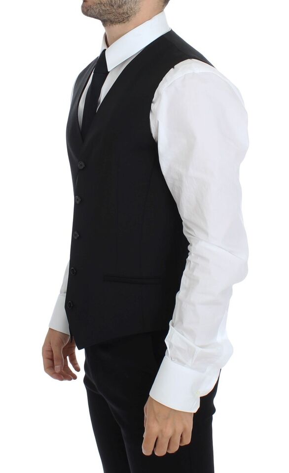 Black Wool Silk Stretch Dress Vest Blazer-Dolce & Gabbana-LabelTerrace.com