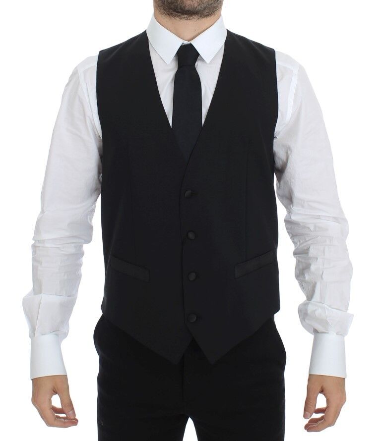 Black Wool Silk Stretch Dress Vest Blazer-Dolce & Gabbana-LabelTerrace.com