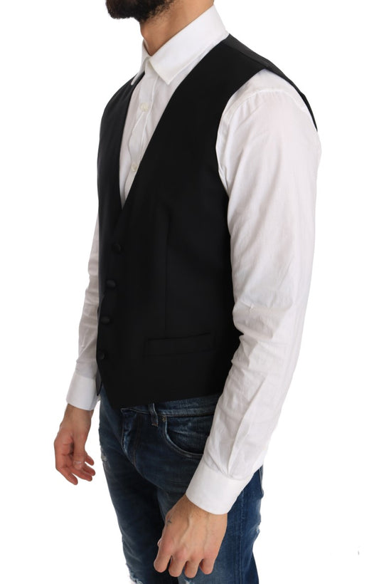 Black Wool Silk Vest-Dolce & Gabbana-LabelTerrace.com