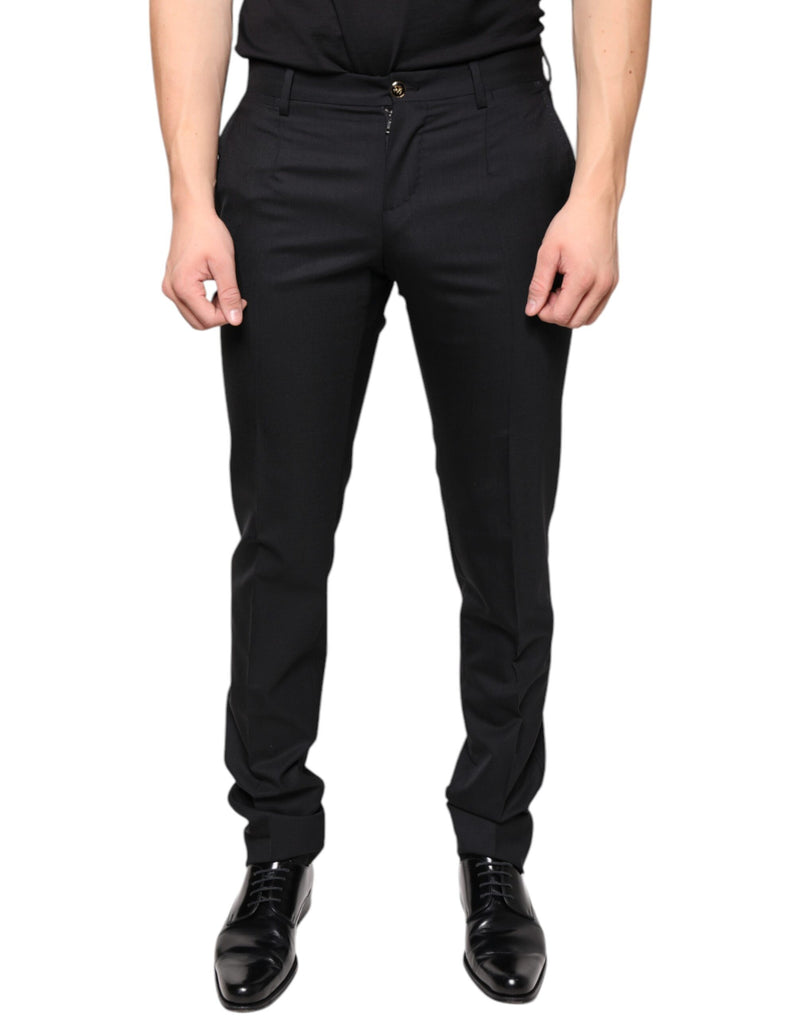 Black Wool Skinny Men Dress Pants-Dolce & Gabbana-LabelTerrace.com